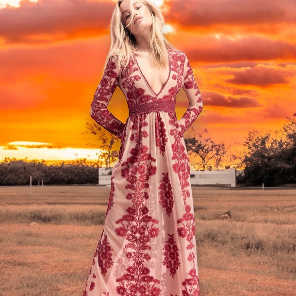 Norrie Maxi Dress Temecula Pink Wine Mesh maxi Dress Altrd State Longsleeve XS